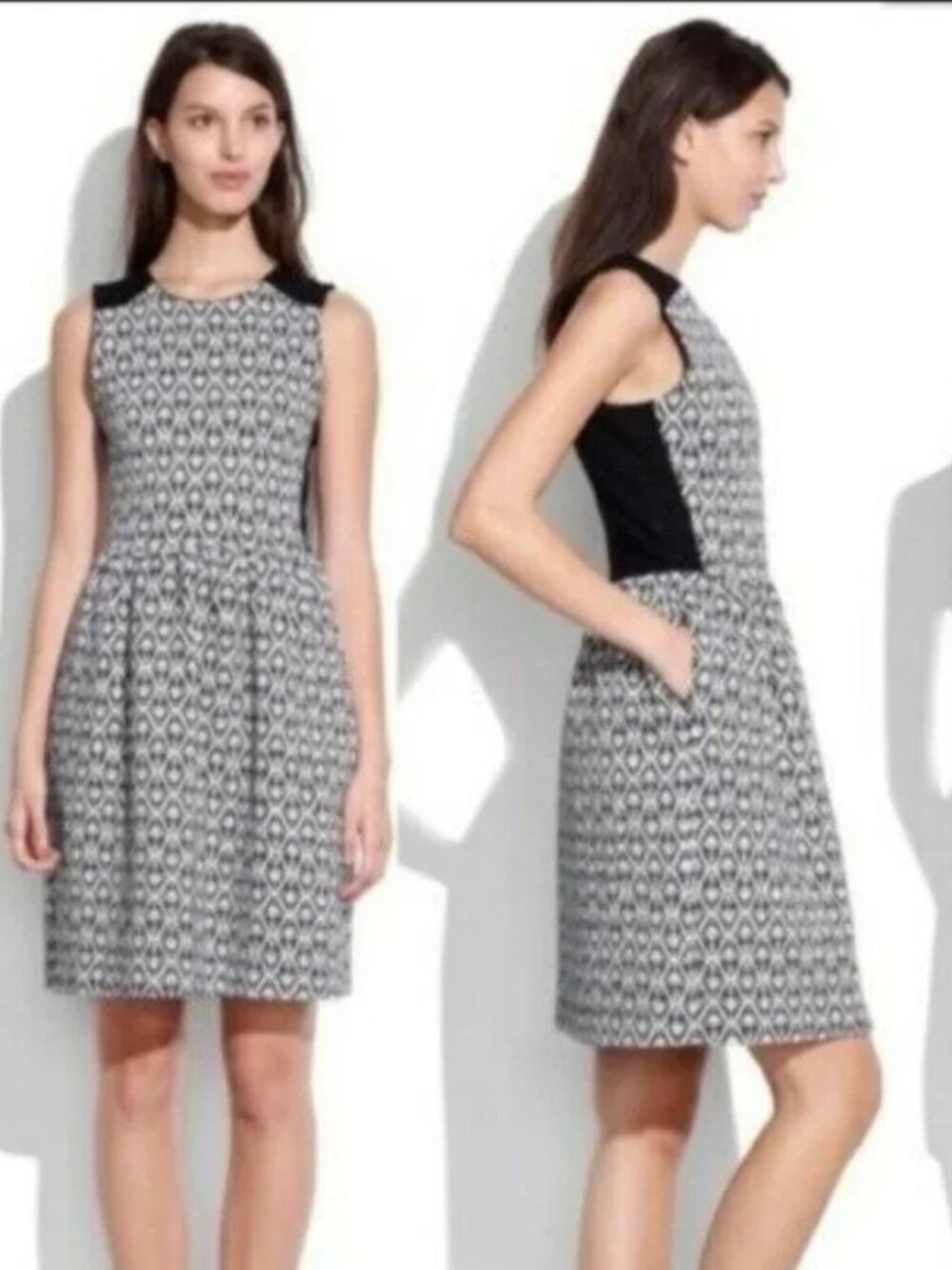Madewell Black White Diamond Jacquard Fit Flare Dress M
